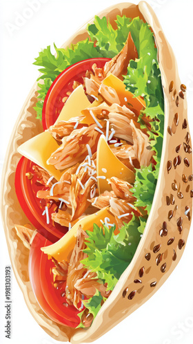 Delicious Chicken Shawarma Sandwich With Lettuce Tomato Cheese On Sesame Seed Bun For Food Concepts