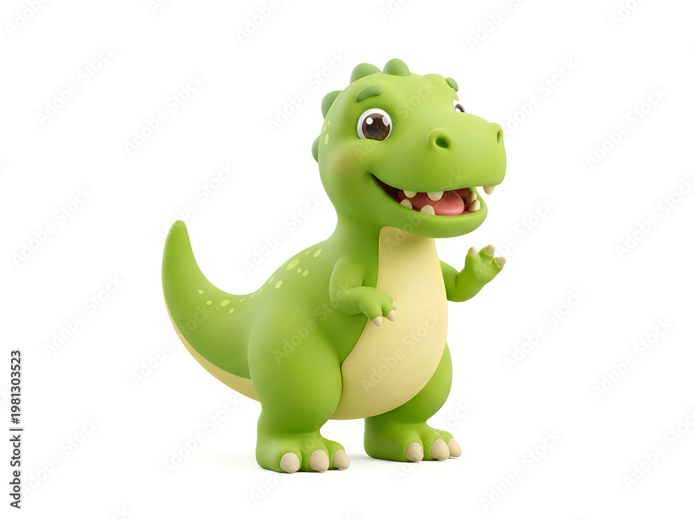 Fototapeta premium Green dinosaur toy, plastic T-Rex figure, cartoon dinosaur model, children's plaything
