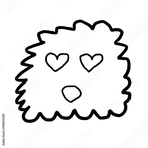 Cute Fluffy Monster with Heart Eyes Doodle Illustration