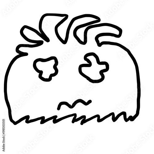 Messy Hair Doodle Monster with Confused Expression