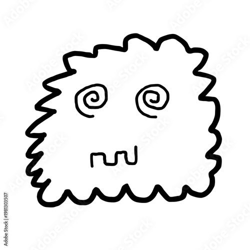 Cute Doodle Monster with Spiral Eyes Hand Drawn Black Outline