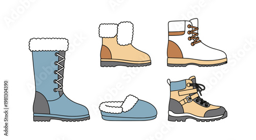 Fur Boots Line art vector set simple abstract creative