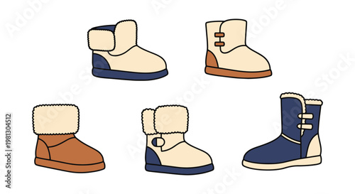 Fur Boots Line art vector set simple modern abstract illustration