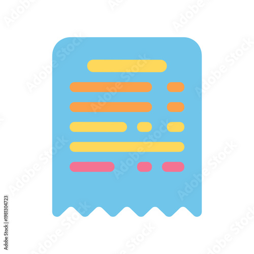Flat color of a receipt with yellow lines and pink circles on turquoise background