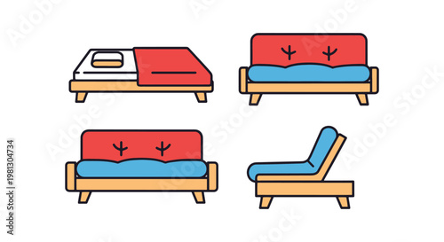 Futon Line art vector set creative abstract decorative illustration