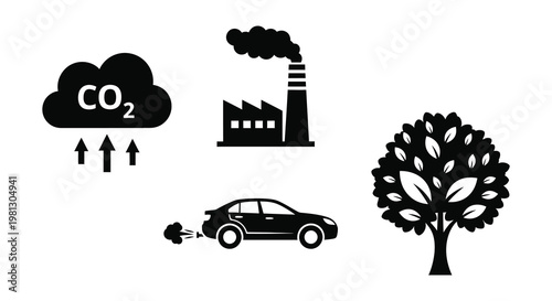 Industrial pollution transportation and nature represented in a striking silhouette