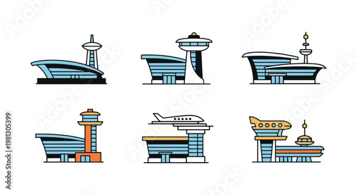 Futuristic Airports Line art simple creative abstract vector