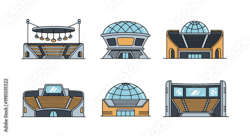 Futuristic Amphitheaters Line simple shapes illustration