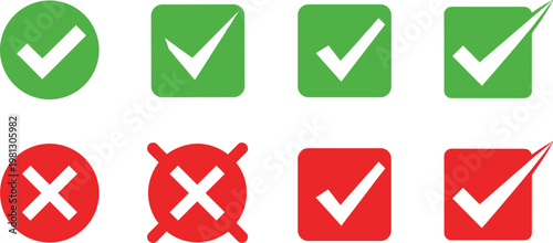 Check mark and cross icons vector set with approved and rejected symbols green and red illustration collection