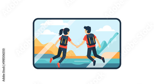 two friends running together in nature holding hands