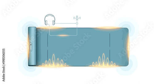 Bluetooth wireless headphones on blue yoga mat with glow effect