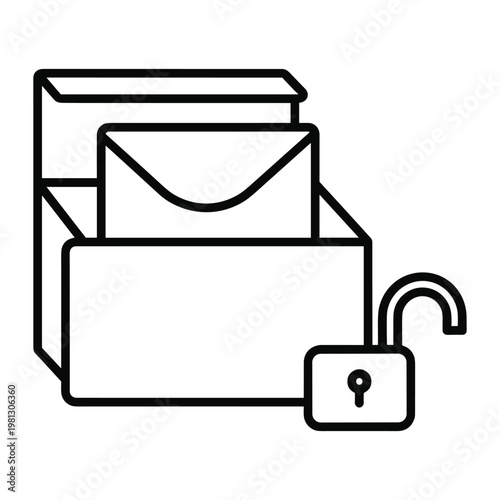 Unlocked mailbox with email and open padlock vector icon