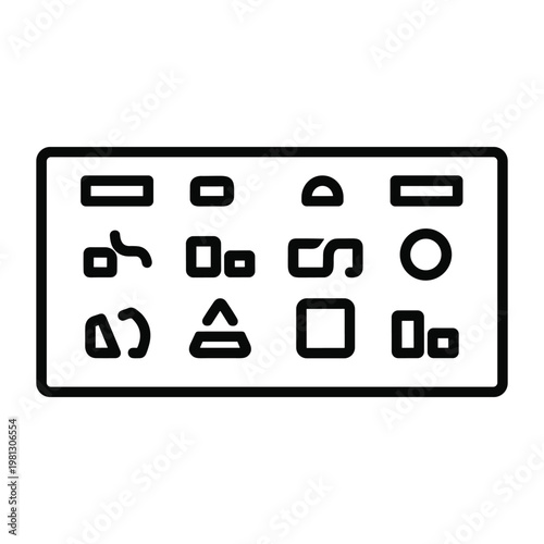 Abstract data visualization symbols within a rectangular frame vector