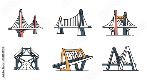 Futuristic City Bridges Line minimal clean shapes illustration