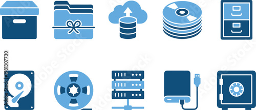 A collection of icons representing various data storage devices and methods