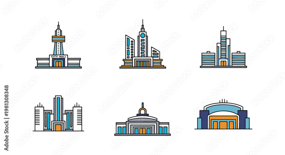 Naklejka premium Futuristic Civic Centers Line abstract clean illustration