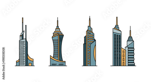 Futuristic City Towers Line clean abstract illustration