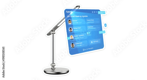 Smartphone on a modern adjustable desk lamp, technology and workspace