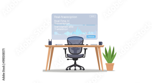 Modern home office workspace with computer and plant