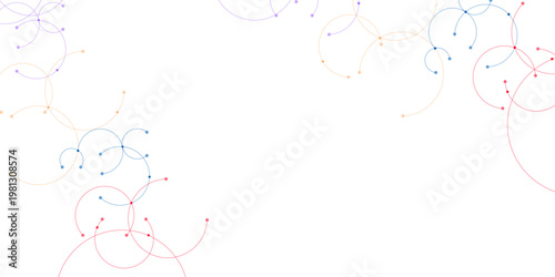 Abstract network of connected dots and curved lines in gradient colors on a white background connection

