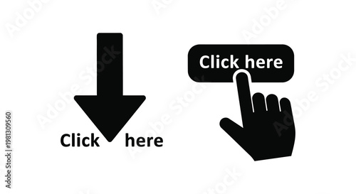 Pointing hand and arrow indicate a call to action silhouette