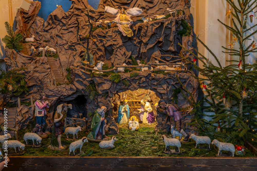 Fototapeta premium Christmas nativity scene showcasing birth of Jesus
