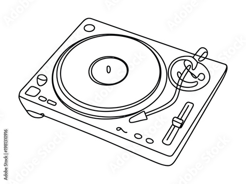Turntable vinyl record player with tonearm and control buttons  DJ equipment for music playback and mixing