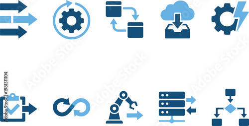 Icons representing various automation and workflow processes