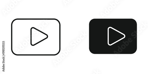 Two contrasting play button icons with different background colors and styles