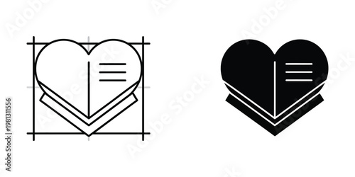 Creative illustration of a heart-shaped book with an open page and a stand