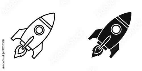 Contrast between a white and a black space rocket design illustration