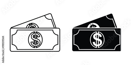 Illustration of a wallet with different colored dollar bills inside and outside.
