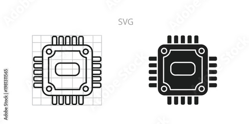 Comparison of two different styles of integrated circuit package designs in monochrome