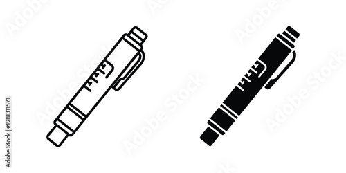 Two different types of retractable ballpoint pens in black and white illustration style