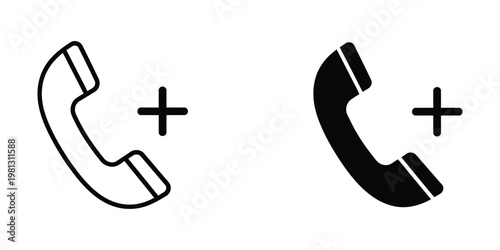 Combined icons of traditional and modern telephone handsets with plus signs