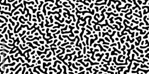 Organic black and white reaction diffusion pattern, abstract turing pattern background, seamless liquid maze texture