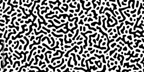 Organic black and white reaction diffusion pattern, abstract turing pattern background, seamless liquid maze texture
