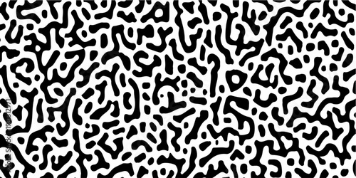 Organic black and white reaction diffusion pattern, abstract turing pattern background, seamless liquid maze texture