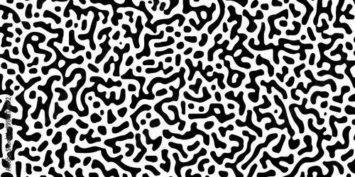 Organic black and white reaction diffusion pattern, abstract turing pattern background, seamless liquid maze texture