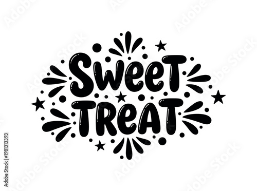 Sweet Treat. lettering and all elements in black. Vector style. White background. Pure white background. Perfect isolation and visual consistency. Grunge