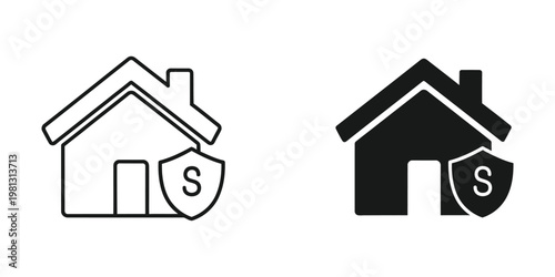 Comparison of house icons with security shields representing safety and protection