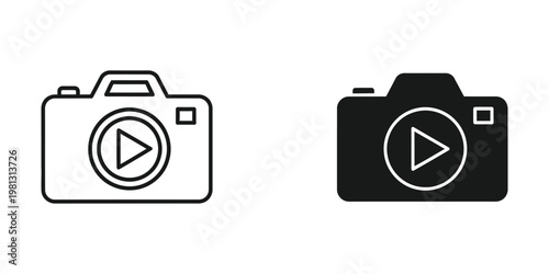 Comparison of a white and black camera icon with play button overlays