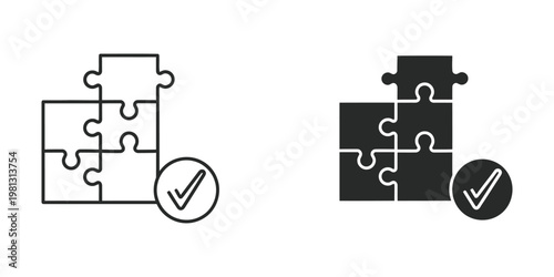 Complete puzzle pieces with confirmation checkmarks in contrasting styles