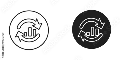 Circular arrows around bar charts indicating iterative data analysis processes