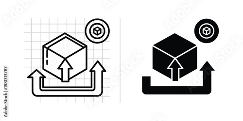 Comparison of 3d cube representation styles with directional arrows and icons