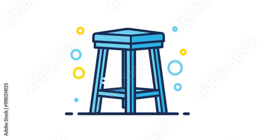 A simple illustration of a light blue wooden stool with minimal decorative circular elements