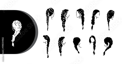 A collection of various hairstyle silhouettes on a white background