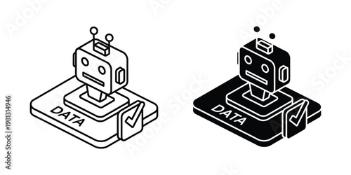 Robotic figures representing verified data storage and processing units