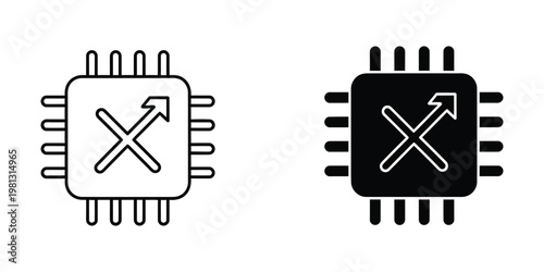 Contrasting microchip icons with upward arrows indicating different styles