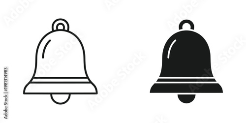 Contrasting visual styles of a traditional bell in white and black silhouette designs